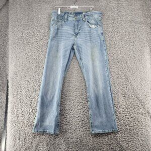 TK Axel Jeans Mens 34x30 Slim Boot Stretch Faded Blue Distressed Mid Rise *Read*